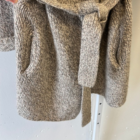 Naked Cashmere Marled Chunky Knit Hooded Cardigan Robe Belted Relaxed Taupe Sm - Picture 7 of 14